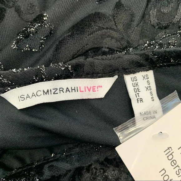 Isaac  Mizrahi Black Velvet Top‎ XS  Silver Sparkle Bell Sleeve Boho Whimsy Goth - Picture 9 of 14